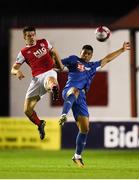31 August 2018; Lee Desmond of St Patrick's Athletic in action against Courtney Duffus of Waterford during the SSE Airtricity League Premier Division match between St Patrick's Athletic and Waterford at Richmond Park in Dublin. Photo by Harry Murphy/Sportsfile