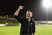 31 August 2018; Dundalk manager Stephen Kenny celebrates in front of Dundalk supporters after the SSE Airtricity League Premier Division match between Limerick and Dundalk at the Markets Field in Limerick. Photo by Diarmuid Greene/Sportsfile