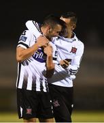 31 August 2018; Michael Duffy of Dundalk, left, celebrates with team-mate Dylan Connolly after the SSE Airtricity League Premier Division match between Limerick and Dundalk at the Markets Field in Limerick. Photo by Diarmuid Greene/Sportsfile
