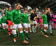 31 August 2018; Republic of Ireland captain Katie McCabe leads her side out prior to the 2019 FIFA Women's World Cup Qualifier match between Republic of Ireland and Northern Ireland at Tallaght Stadium in Dublin. Photo by Stephen McCarthy/Sportsfile