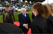 31 August 2018; The President of Ireland Michael D Higgins meets the Northern Ireland players prior to the 2019 FIFA Women's World Cup Qualifier match between Republic of Ireland and Northern Ireland at Tallaght Stadium in Dublin. Photo by Stephen McCarthy/Sportsfile
