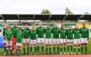 31 August 2018; The Republic of Ireland team during the National Anthem prior to the 2019 FIFA Women's World Cup Qualifier match between Republic of Ireland and Northern Ireland at Tallaght Stadium in Dublin. Photo by Stephen McCarthy/Sportsfile