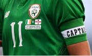 31 August 2018; A detailed view of the jersey worn by Republic of Ireland captain Katie McCabe during the 2019 FIFA Women's World Cup Qualifier match between Republic of Ireland and Northern Ireland at Tallaght Stadium in Dublin. Photo by Stephen McCarthy/Sportsfile