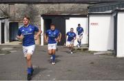 1 September 2018; Tom Coghlan, left, and his Leinster team mates run out prior to the U19 Interprovincial Championship match between Leinster and Connacht at Galwegians RFC in Galway. Photo by David Fitzgerald/Sportsfile