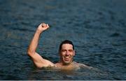 1 September 2018; Paul O'Flynn of Half Moon celebrates winning the 99th Dublin City Liffey Swim in Dublin. Photo by Harry Murphy/Sportsfile