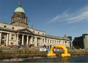 1 September 2018; Competitors finish the race at The Custom House during the 99th Dublin City Liffey Swim in Dublin. Photo by Harry Murphy/Sportsfile