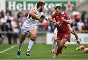 1 September 2018; Stuart McCloskey of Ulster is tackled by Steffan Hughes of Scarlets during the Guinness PRO14 Round 1 match between Ulster and Scarlets at the Kingspan Stadium in Belfast. Photo by Oliver McVeigh/Sportsfile