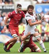 1 September 2018; Iain Henderson of Ulster is tackled by David Bulbring of Scarlets during the Guinness PRO14 Round 1 match between Ulster and Scarlets at the Kingspan Stadium in Belfast. Photo by Oliver McVeigh/Sportsfile