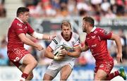 1 September 2018; Will Addison of Ulster is tackled by Steff Evans, left, and Steffan Hughes of Scarlets during the Guinness PRO14 Round 1 match between Ulster and Scarlets at the Kingspan Stadium in Belfast. Photo by Oliver McVeigh/Sportsfile