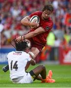 1 September 2018; Arno Botha of Munster is tackled by Rabz Maxwane of Toyota Cheetahs during the Guinness PRO14 Round 1 match between Munster and Toyota Cheetahs at Thomond Park in Limerick. Photo by Diarmuid Greene/Sportsfile