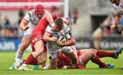 1 September 2018; Adam McBurney of Ulster is tackled by James Davies of Scarlets during the Guinness PRO14 Round 1 match between Ulster and Scarlets at the Kingspan Stadium in Belfast. Photo by Oliver McVeigh/Sportsfile