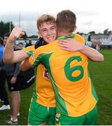 1 September 2018; Dylan McHugh of Corofin celebrates with team mate Jason Leonard after the Londis All Ireland Senior Football 7s final match between Naomh Gall and Corofin at Kilmacud Crokes GAA Club in Dublin Photo by Eóin Noonan/Sportsfile