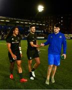 31 August 2018; Joe Tomane, left, Ross Byrne, centre, and Harry Byrne of Leinster following the Guinness PRO14 Round 1 match between Cardiff Blues and Leinster at the BT Cardiff Arms Park in Cardiff, Wales. Photo by Ramsey Cardy/Sportsfile