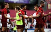1 September 2018; Munster players Mike Haley, Neil Cronin, Joey Carbery, Dan Goggin, and Darren O'Shea after the Guinness PRO14 Round 1 match between Munster and Toyota Cheetahs at Thomond Park in Limerick. Photo by Diarmuid Greene/Sportsfile