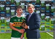 2 September 2018; Pat O’Doherty, ESB Chief Executive at the Electric Ireland GAA Minor Championships, presents Killian Falvey of Kerry with the Man of the Match award for his major performance in the Electric Ireland GAA Minor Football Championship Final. Throughout the Championships, fans can follow the conversation, vote for their player of the week, support the Minors and be a part of something major through the hashtag #GAAThisIsMajor. Photo by Brendan Moran/Sportsfile