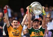 2 September 2018; Kerry captain Paul O'Shea, right, and Keith O'Leary lift the Tom Markham Cup following the Electric Ireland GAA Football All-Ireland Minor Championship Final match between Kerry and Galway at Croke Park in Dublin. Photo by Seb Daly/Sportsfile