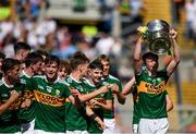 2 September 2018; Darragh Lyne of Kerry celebrates with the cup following the Electric Ireland GAA Football All-Ireland Minor Championship Final match between Kerry and Galway at Croke Park in Dublin. Photo by Eóin Noonan/Sportsfile