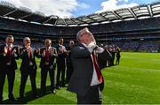 2 September 2018; Joe Brolly of the Derry 1993 All-Ireland winning Jubilee team blows kisses to the crowd as the team are honoured prior to the GAA Football All-Ireland Senior Championship Final match between Dublin and Tyrone at Croke Park in Dublin. Photo by Brendan Moran/Sportsfile