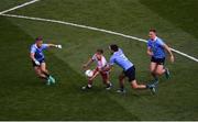 2 September 2018; Mark Bradley of Tyrone in action against Dublin players, left to right, Jonny Cooper, Cian O'Sullivan, and Ciarán Kilkenny during the GAA Football All-Ireland Senior Championship Final match between Dublin and Tyrone at Croke Park in Dublin. Photo by Daire Brennan/Sportsfile