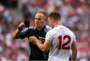 2 September 2018; Referee Conor Lane shows the black card to Kieran McGeary of Tyrone during the GAA Football All-Ireland Senior Championship Final match between Dublin and Tyrone at Croke Park in Dublin. Photo by Piaras Ó Mídheach/Sportsfile