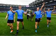 2 September 2018; Dublin players, from left, John Small, Brian Fenton, Ciarán Kilkenny and Cormac Costello with the Sam Maguire cup following the GAA Football All-Ireland Senior Championship Final match between Dublin and Tyrone at Croke Park in Dublin. Photo by Ramsey Cardy/Sportsfile