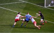 2 September 2018; Paul Mannion of Dublin is fouled by Matthew Donnelly, left, and Tiernan McCann of Tyrone, which resulted in a penalty during the GAA Football All-Ireland Senior Championship Final match between Dublin and Tyrone at Croke Park in Dublin. Photo by Daire Brennan/Sportsfile