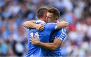 2 September 2018; Dublin players Con O'Callaghan, left, and Paul Flynn celebrate after the GAA Football All-Ireland Senior Championship Final match between Dublin and Tyrone at Croke Park in Dublin. Photo by Piaras Ó Mídheach/Sportsfile