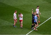2 September 2018; Kieran McGeary of Tyrone reacts after referee Conor Lane showed him a black card during the GAA Football All-Ireland Senior Championship Final match between Dublin and Tyrone at Croke Park in Dublin. Photo by Daire Brennan/Sportsfile
