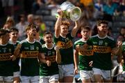 2 September 2018; Paul Walsh of Kerry celebrates with the Tom Markham Cup after the Electric Ireland GAA Football All-Ireland Minor Championship Final match between Kerry and Galway at Croke Park in Dublin. Photo by Piaras Ó Mídheach/Sportsfile