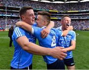 2 September 2018; Dublin players, from left, Brian Howard, Eoin Murchan and Darren Daly celebrate following the GAA Football All-Ireland Senior Championship Final match between Dublin and Tyrone at Croke Park in Dublin. Photo by Seb Daly/Sportsfile