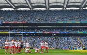 2 September 2018; The Tyrone team sit on the pitch during the presentation after the GAA Football All-Ireland Senior Championship Final match between Dublin and Tyrone at Croke Park in Dublin. Photo by Brendan Moran/Sportsfile