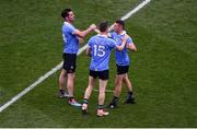 2 September 2018; Dublin players, left to right, Michael Darragh MacAuley, Dean Rock, and Darren Daly, celebrate after the GAA Football All-Ireland Senior Championship Final match between Dublin and Tyrone at Croke Park in Dublin. Photo by Daire Brennan/Sportsfile