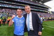 2 September 2018; Cormac Costello of Dublin with his dad John, Chief Executive of the Dublin County Board, after the GAA Football All-Ireland Senior Championship Final match between Dublin and Tyrone at Croke Park in Dublin. Photo by Ray McManus/Sportsfile