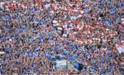 2 September 2018; Dublin fans cheer on their side as Tyrone fans stay quiet in Hill 16 during the GAA Football All-Ireland Senior Championship Final match between Dublin and Tyrone at Croke Park in Dublin. Photo by Brendan Moran/Sportsfile