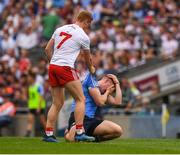 2 September 2018; Peter Harte of Tyrone tries to lift up John Small of Dublin during the GAA Football All-Ireland Senior Championship Final match between Dublin and Tyrone at Croke Park in Dublin. Photo by Ray McManus/Sportsfile