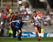 2 September 2018; Tomás Kennedy, Scoil Eoin, Balloonagh, Tralee, Co Kerry, representing Tyrone, in action against Ned Langton, St Colman's NS, Clara, Co Kilkenny, representing Dublin, during the INTO Cumann na mBunscol GAA Respect Exhibition Go Games at the Electric Ireland GAA Football All-Ireland Minor Championship Final match between Kerry and Galway at Croke Park in Dublin. Photo by Eóin Noonan/Sportsfile