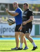 3 September 2018; Jack McGrath with contact skills coach Hugh Hogan during Leinster rugby squad training at Energia Park in Dublin. Photo by Brendan Moran/Sportsfile
