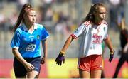 2 September 2018; Lisa Seery, Ardnagrath NS, Athlone, Co Westmeath, representing Dublin and Ciara O'Brien, Oven NS, Co Cork, representing Tyrone, during the INTO Cumann na mBunscol GAA Respect Exhibition Go Games at the Electric Ireland GAA Football All-Ireland Minor Championship Final match between Kerry and Galway at Croke Park in Dublin. Photo by Oliver McVeigh/Sportsfile