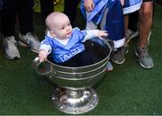 3 September 2018; Liam Down, age 8 months, from Drimnagh, Co Dublin, sits in the Sam Maguire Cup during the All-Ireland Senior Football Champions visit to Our Lady's Children's Hospital, Crumlin in Dublin. Photo by Piaras Ó Mídheach/Sportsfile