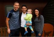 3 September 2018; Dublin footballer Jonny Cooper with Lorcan McAuley, age 15 months, from Sixmilebridge, Co Clare, and his parents Doug and Claire during the All-Ireland Senior Football Champions visit to Our Lady's Children's Hospital, Crumlin in Dublin. Photo by Piaras Ó Mídheach/Sportsfile