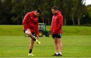 3 September 2018; Conor Murray and JJ Hanrahan in conversation during Munster Rugby squad training at the University of Limerick in Limerick. Photo by Diarmuid Greene/Sportsfile