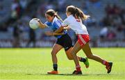 2 September 2018; Riadh Murphy, Ballythomas NS, Gorey, Co Wexford, representing Dublin, in action against Ciara O'Brien, Oven NS, Co Cork, representing Tyrone, during the INTO Cumann na mBunscol GAA Respect Exhibition Go Games at the Electric Ireland GAA Football All-Ireland Minor Championship Final match between Kerry and Galway at Croke Park in Dublin. Photo by Piaras Ó Mídheach/Sportsfile