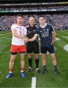 2 September 2018; Referee Conor Lane with Dublin captain Stephen Cluxton and Tyrone captain Mattie Donnelly prior to the GAA Football All-Ireland Senior Championship Final match between Dublin and Tyrone at Croke Park in Dublin. Photo by Ray McManus/Sportsfile