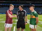 2 September 2018; The captains, Paul O'Shea of Kerry and Conor Raftery of Galway, with referee Sean Hurson before the Electric Ireland GAA Football All-Ireland Minor Championship Final match between Kerry and Galway at Croke Park in Dublin Photo by Ray McManus/Sportsfile