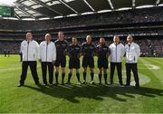 2 September 2018; Referee Conor Lane, his sideline official Sean Laverty, linesman Paddy Neilan, Linesman and standby referee David Gough and his Umpires John Joe Lane, DJ O'Sullivan, Ray Hegarty and Pat Kelly prior to the GAA Football All-Ireland Senior Championship Final match between Dublin and Tyrone at Croke Park in Dublin. Photo by Ray McManus/Sportsfile
