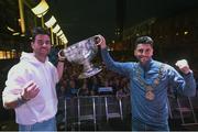 3 September 2018; Michael Darragh Macauley, left, and Bernard Brogan with the Sam Maguire Cup during the Dublin All-Ireland Football Winning team homecoming at Smithfield in Dublin. Photo by David Fitzgerald/Sportsfile