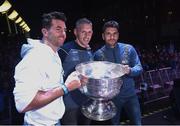 3 September 2018; Michael Darragh Macauley, left, Eoghan O'Gara, centre, and Bernard Brogan with the Sam Maguire Cup during the Dublin All-Ireland Football Winning team homecoming at Smithfield in Dublin. Photo by David Fitzgerald/Sportsfile