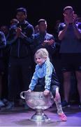 3 September 2018; Ella O'Gara, age 7, daughter of Eoghan O'Gara, with the Sam Maguire Cup during the Dublin All-Ireland Football Winning team homecoming at Smithfield in Dublin. Photo by David Fitzgerald/Sportsfile