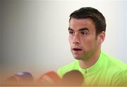 5 September 2018; Seamus Coleman during a Republic of Ireland press conference at Cardiff City Stadium in Cardiff, Wales. Photo by Stephen McCarthy/Sportsfile