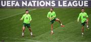 5 September 2018; John Egan, left, Conor Hourihane and Shaun Williams, right, during a Republic of Ireland training session at Cardiff City Stadium in Cardiff, Wales. Photo by Stephen McCarthy/Sportsfile